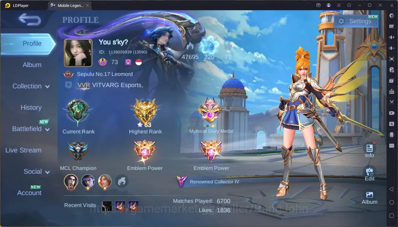 Mobile Legends: Bang Bang Accounts Collector Global |Hero 125|Skin 235|Renowned|KOF Karina|CC Karina|Atomic Miya,Eudora|M4 1