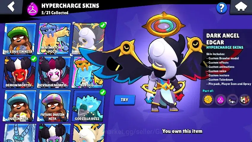 Brawl Stars Accounts Lvl 78|22K Trophy|88 Brawlers 24 MAX Lvl|5 Hypch Skins [DA Edgar,DM mortis] 10 Legend 6 Myth 44 11