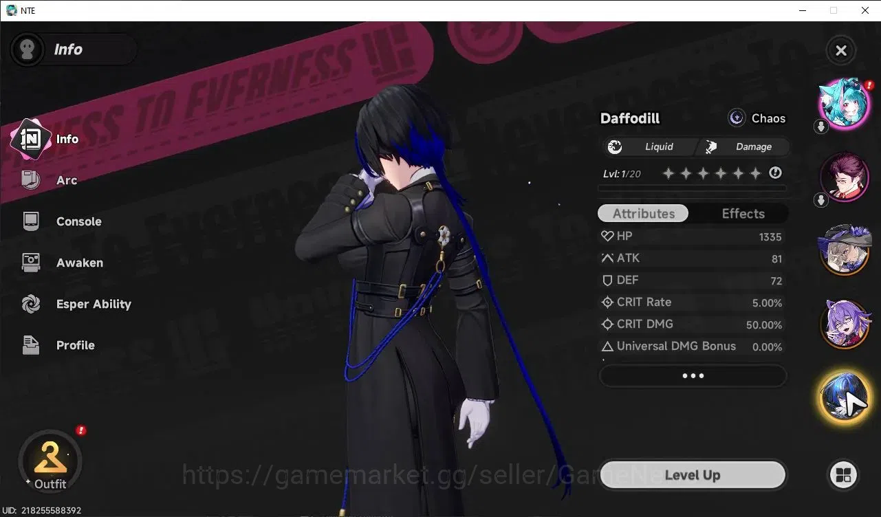 Neverness to Everness Accounts Global EU |HL 3| 3 SSR Jiuyuan, Daffodill, Fadia |6 SR 3