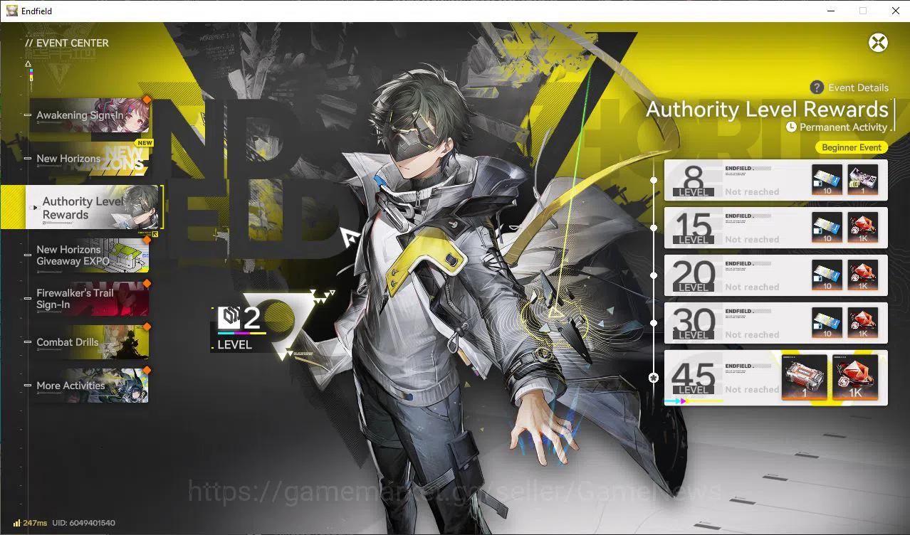 Arknights: Endfield Accounts NA/EU Lv2|1,8k Arsenal|2SSR(Ardelia,Last Rite)+6SR Operators|1 5*WP |100 Oro+3 8