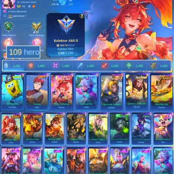 Mobile Legends: Bang Bang Accounts Others HERO 109 SKIN 198 | EMBLEM ALL MAX| COLECTOR NATALIA| CYPLOPS SPOBENGEBOB| EPIC