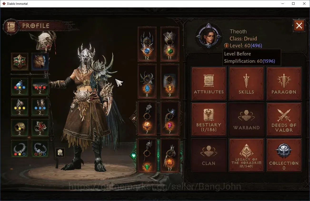 Diablo Immortal Accounts Others EU Italian - Aranoch|60(496)Druid-Slayer|CR 34759|Reso 330|Inverno 1|Lv.30 Varog|CS 1
