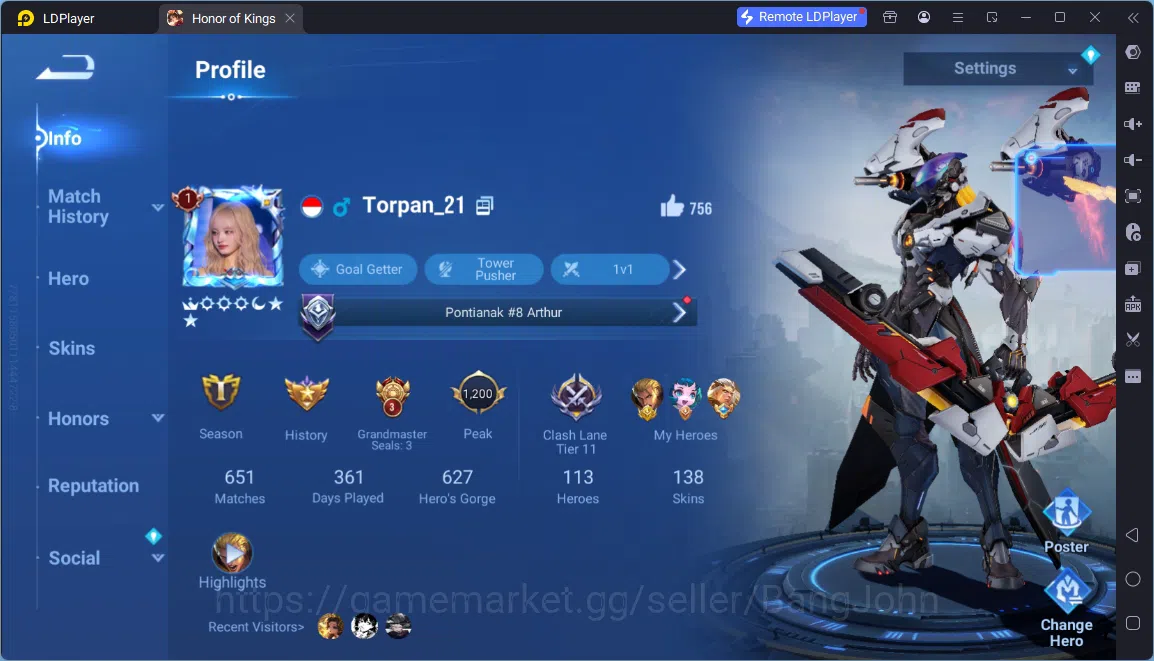 Honor of Kings Accounts Others Global|113H 138S|Legend Huo Yi|2 Sanxingdui|KIC Luna|14 Epic|4 Event Exclusive|BaiQi 1