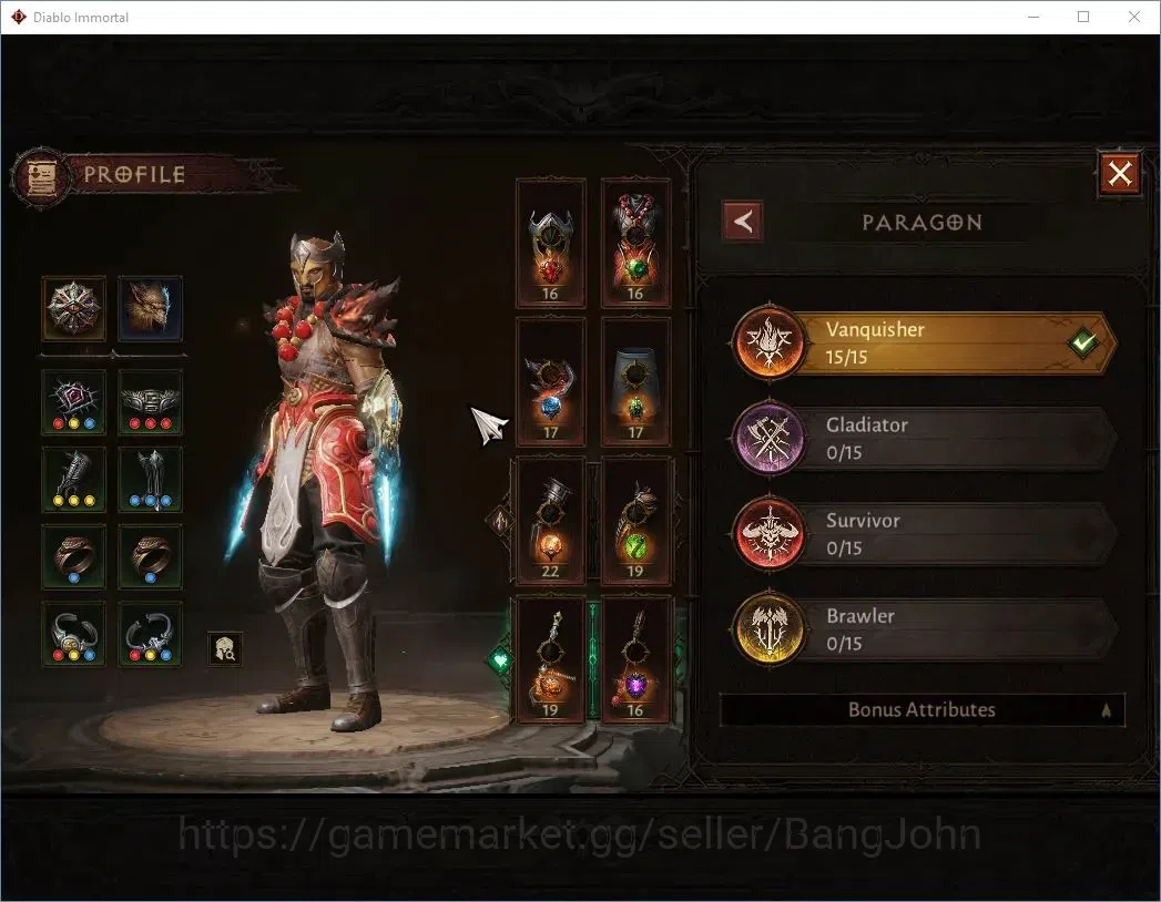 Diablo Immortal Accounts High-End SEA - ANU |60 (736) Monk-Vanquisher|CR 42k|Reso 600|Inferno IV|Varog Lv 30 (4*)|CS 3
