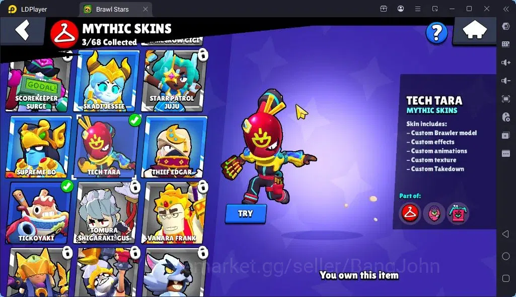 Brawl Stars Accounts Global |Trophy 1394| Brawler 1 Max with Supercharge |Skins 3 Mythic,6 Epic|Bling 6931Protect Off|Check 15