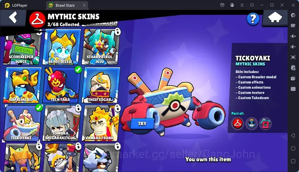 Brawl Stars Accounts Global |Trophy 1394| Brawler 1 Max with Supercharge |Skins 3 Mythic,6 Epic|Bling 6931Protect Off|Check 16