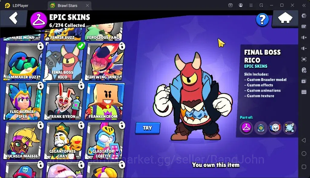 Brawl Stars Accounts Global |Trophy 1394| Brawler 1 Max with Supercharge |Skins 3 Mythic,6 Epic|Bling 6931Protect Off|Check 9
