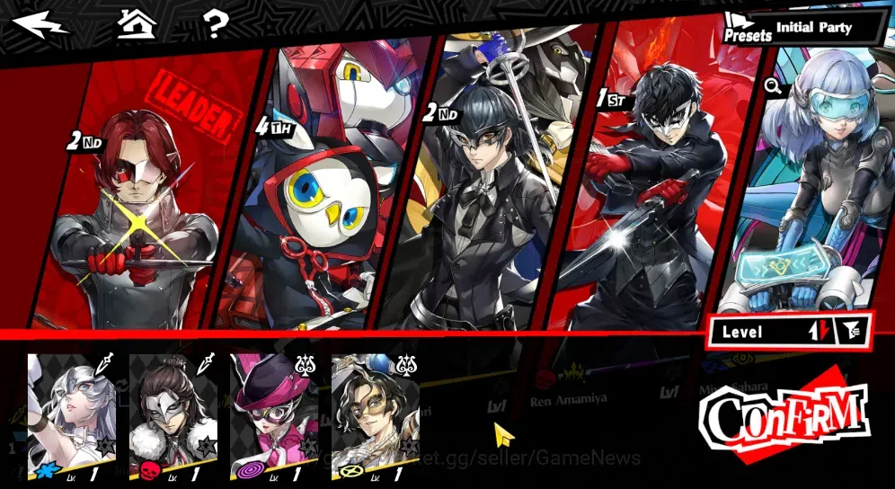 Persona 5:The Phantom X Accounts Starter Starter Global Lv 6| 1 SSR (Ren Amamiya)+ 7 SR |Selector ON|Platinum 14