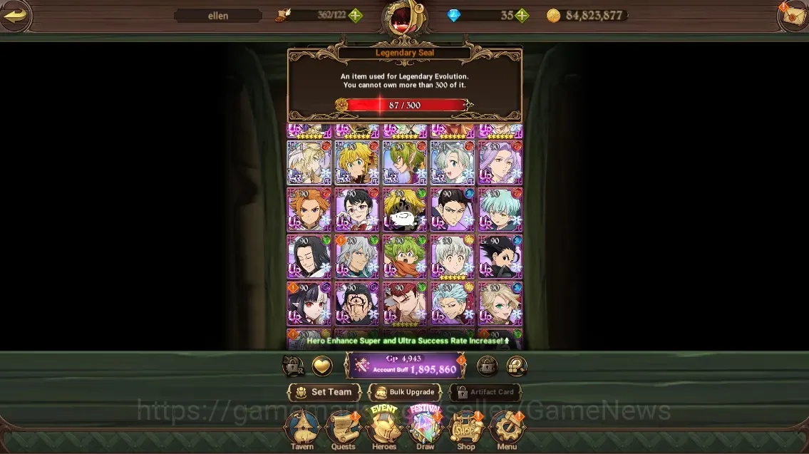 The Seven Deadly Sins: Grand Cross Accounts Endgame GLOBAL|1,8M CC|87 LS|4 LR+5 1