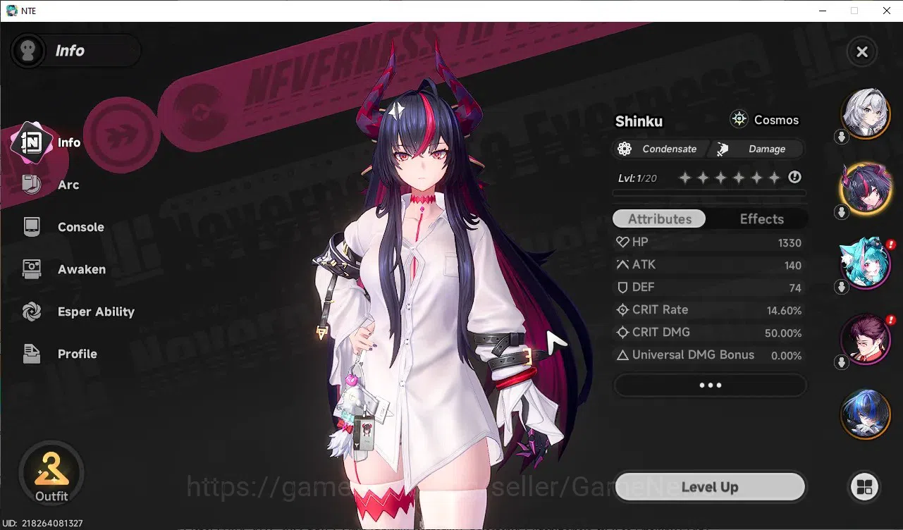 Neverness to Everness Accounts Global EU|HL 4|2 SSR 1 Limit [Shinku + Sign],Daffodill|2 Char Selector|Selector On|Female 2