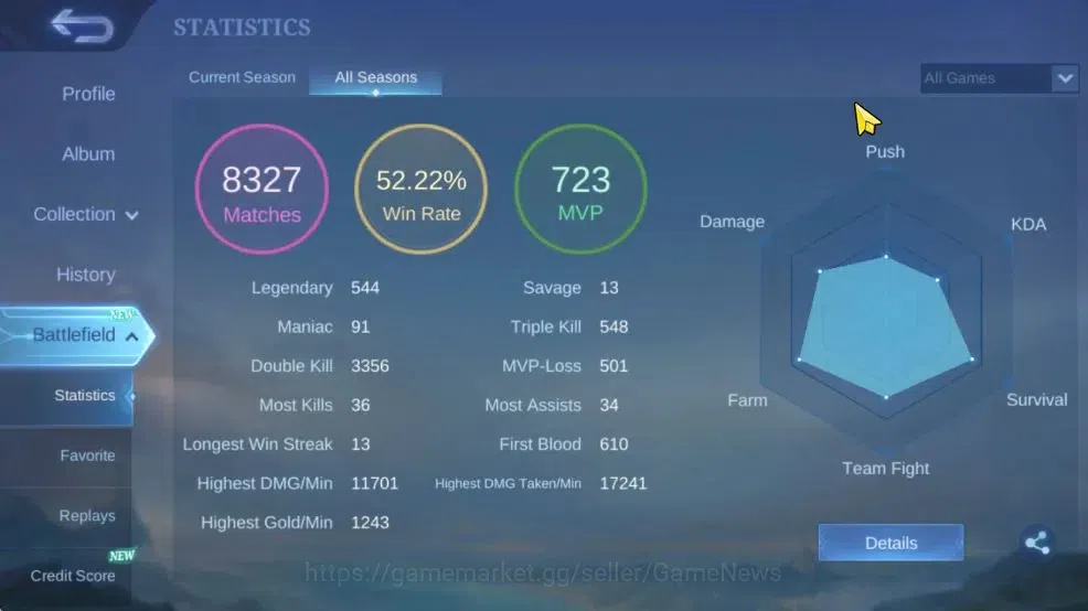 Mobile Legends: Bang Bang Accounts Hero 132|Skin 430|Legend(Freya),Fanny Mikasa,AllSt image 3