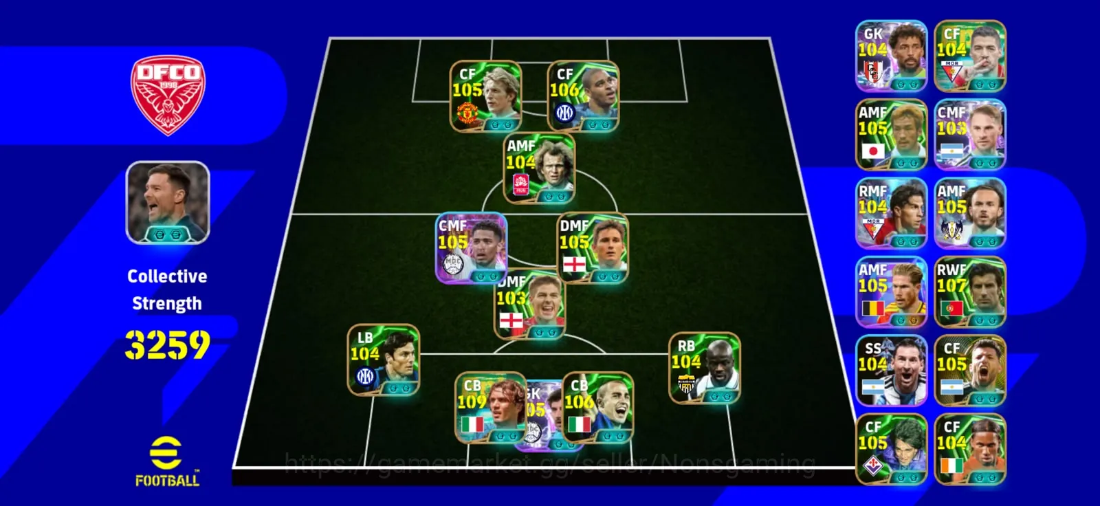 eFootball Accounts High-End Kolektif 3259 Adriano x maldini x de Bruyne x Bellingham x Cortouis x zanneti x Thuram x 6 1