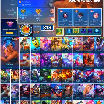 Mobile Legends: Bang Bang Accounts #4616 313 Skins | Karina Leona (KOF) | Badang Pegasus Seiya (SAINT SEIYA) | Cyclops