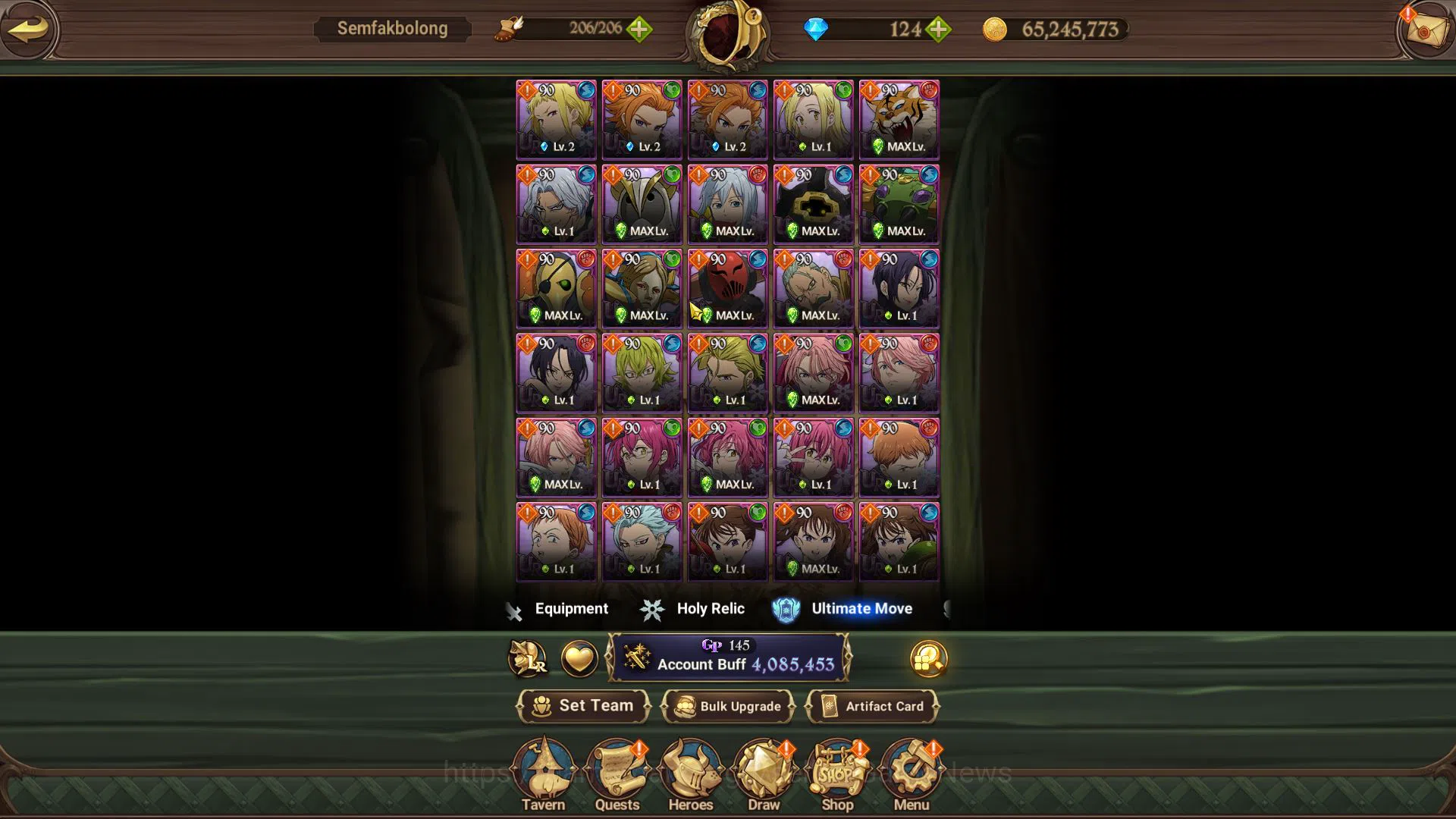 The Seven Deadly Sins: Grand Cross Accounts Midgame Asia|4M CC|124 Dm|1 LR+5 UR+Collab Fire 10