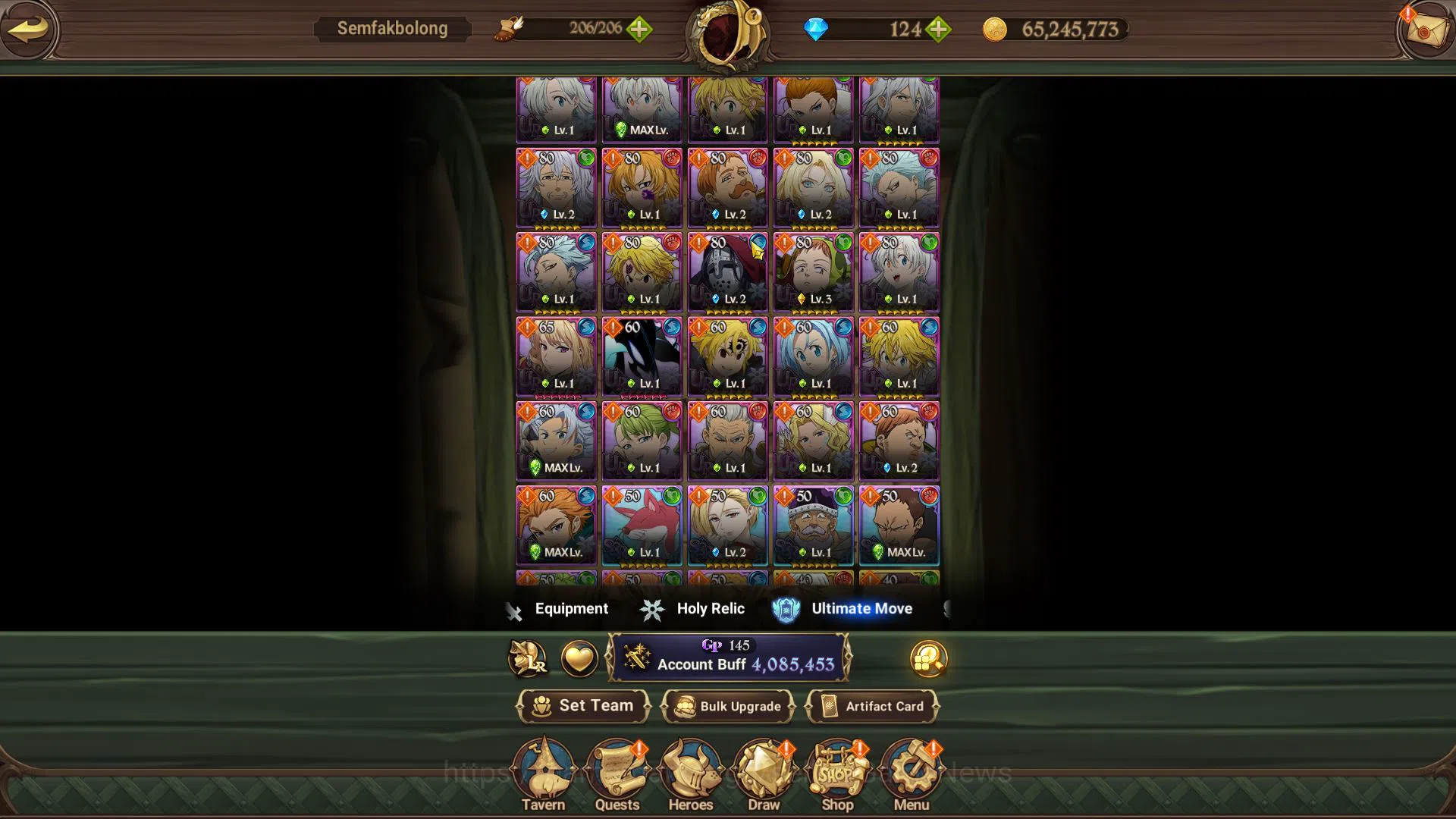 The Seven Deadly Sins: Grand Cross Accounts Midgame Asia|4M CC|124 Dm|1 LR+5 UR+Collab Fire 11