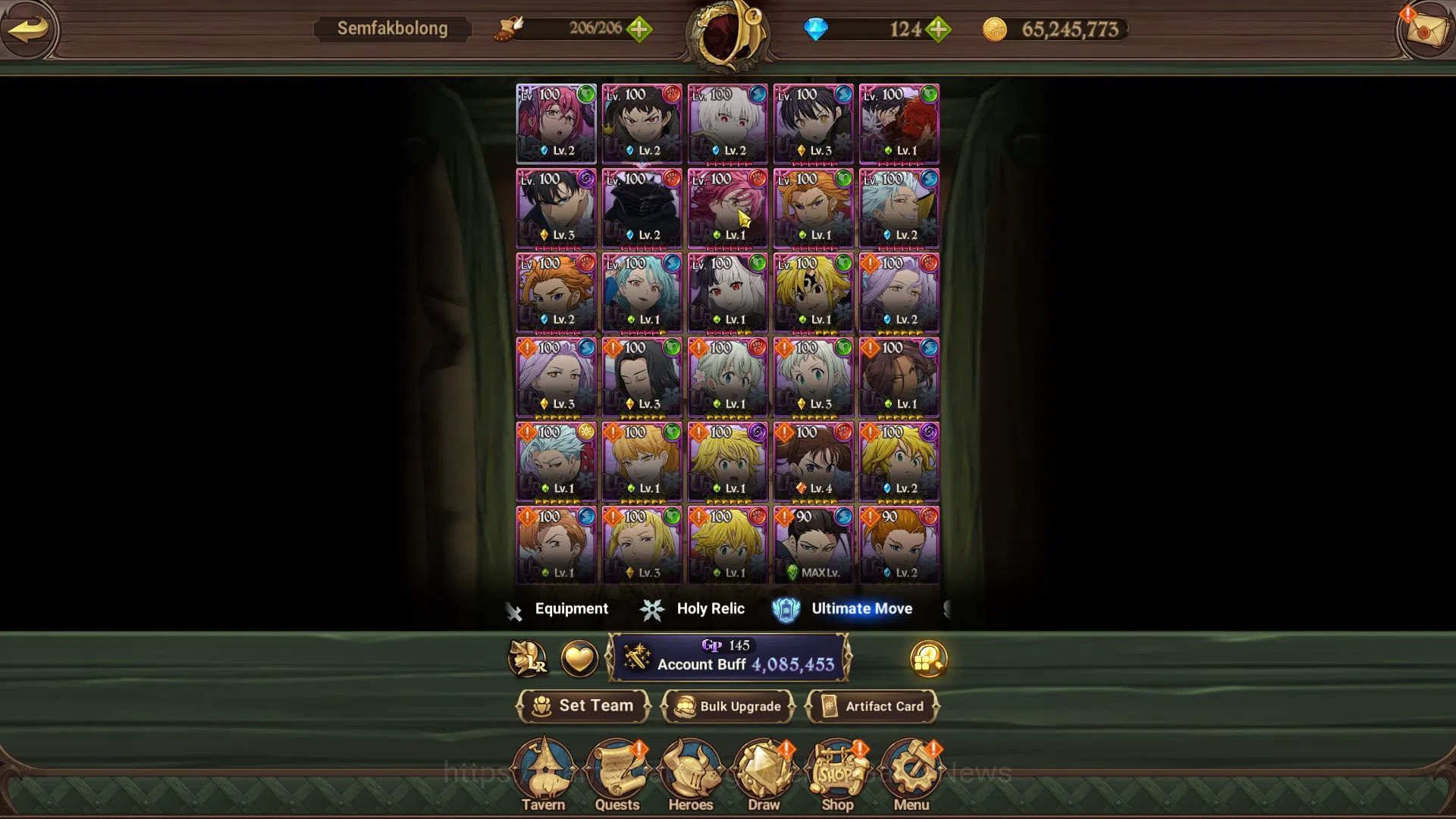 The Seven Deadly Sins: Grand Cross Accounts Midgame Asia|4M CC|124 Dm|1 LR+5 UR+Collab Fire 3