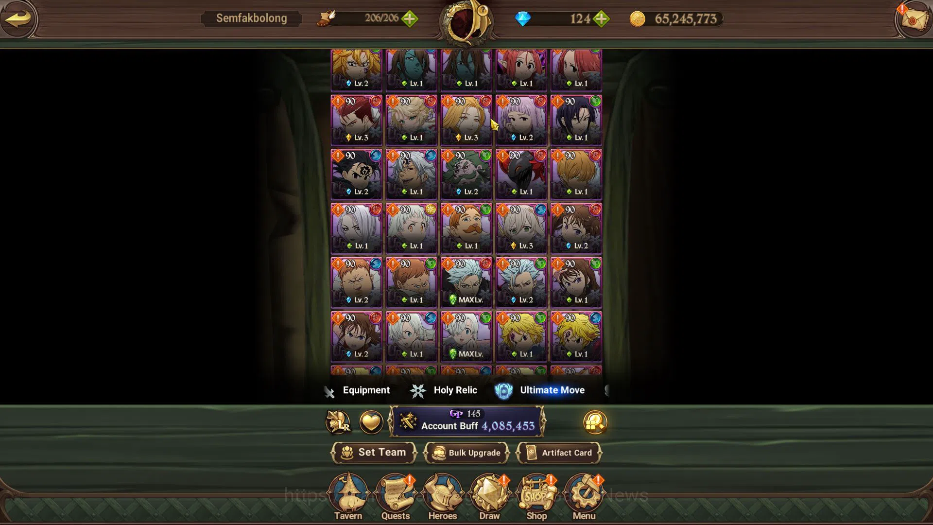 The Seven Deadly Sins: Grand Cross Accounts Midgame Asia|4M CC|124 Dm|1 LR+5 UR+Collab Fire 9