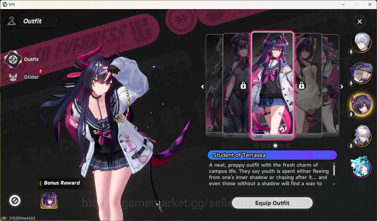 Neverness to Everness Accounts NA|Hunter Lv 6|3 S-Class/1 Limited [Shinku+Student Of Terrasea Outfit]|S-Class Selec On|Mc 3