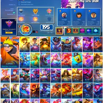 Mobile Legends: Bang Bang Accounts #4291 195 Skins | Lukas Naruto Uzumaki (NARUTO) | Yin Eren (ATTACK ON TITAN) | Vale Gaara