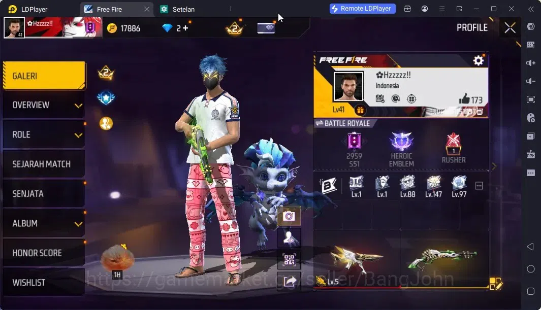 Free Fire Accounts Indonesia | Vault 121 | EVO MP5 Lv5 | M1887- Hand image 1