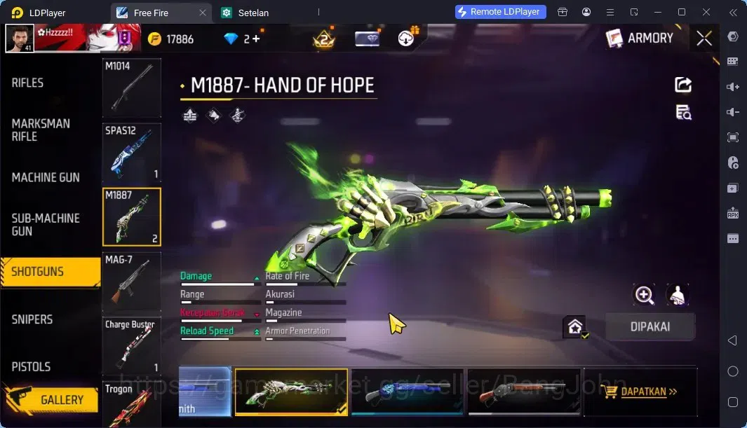 Free Fire Accounts Indonesia | Vault 121 | EVO MP5 Lv5 | M1887- Hand image 12