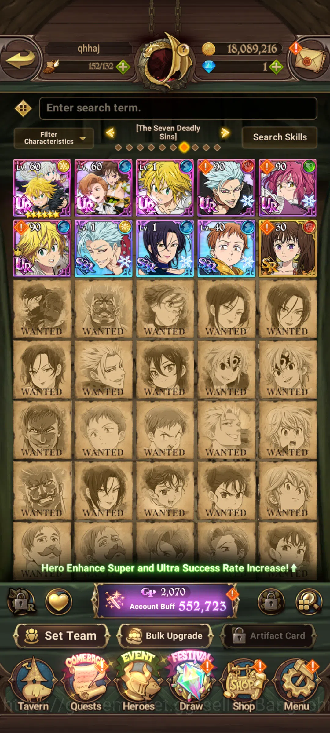 The Seven Deadly Sins: Grand Cross Accounts GLOBAL|552K CC|UR Eliz&Meliodas,Lancelot,Sabunak,K image 3