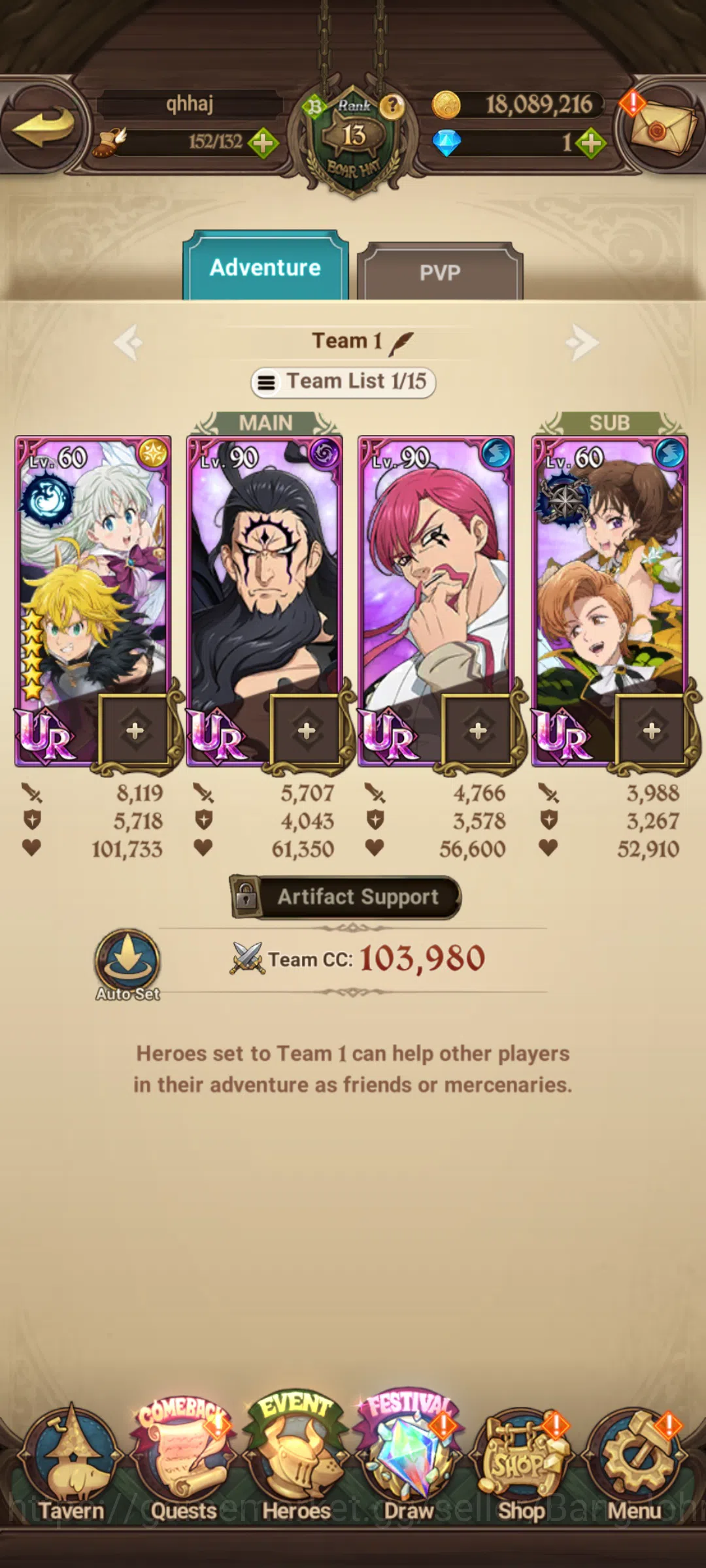 The Seven Deadly Sins: Grand Cross Accounts GLOBAL|552K CC|UR Eliz&Meliodas,Lancelot,Sabunak,K image 4