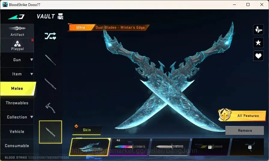 Blood Strike Accounts Others ASIA | 1 ULTRA MELEE - Dual Blades |1 AOT: FAL - Primal Giant |7 ULTRA Guns | 1 TR: JACK | 9 11
