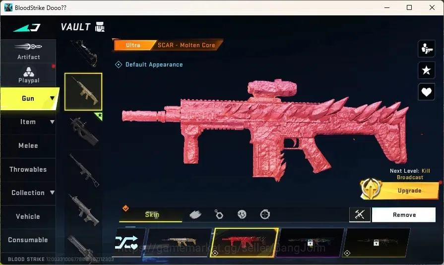 Blood Strike Accounts Others ASIA | 1 ULTRA MELEE - Dual Blades |1 AOT: FAL - Primal Giant |7 ULTRA Guns | 1 TR: JACK | 9 4