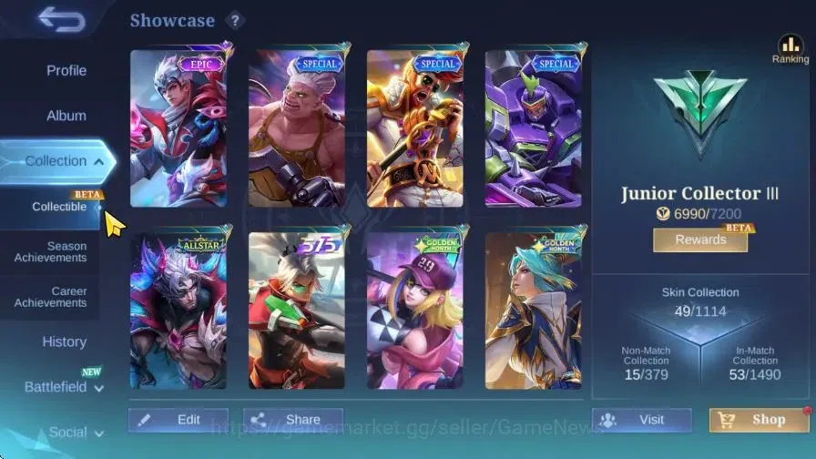 Mobile Legends: Bang Bang Accounts Hero 57|Skin 49|Epic Valir,Allstar Yu Zhong,515 Zi image 1