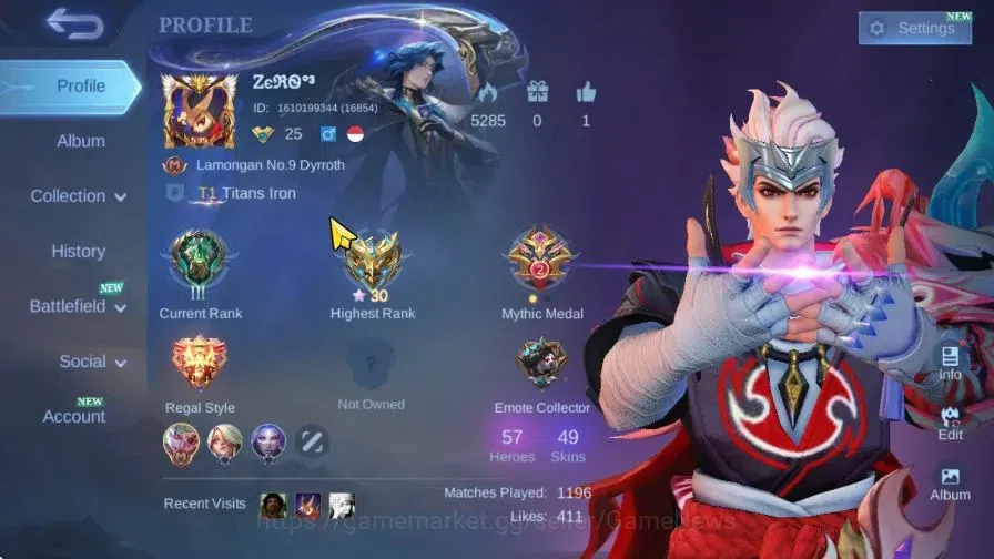 Mobile Legends: Bang Bang Accounts Hero 57|Skin 49|Epic Valir,Allstar Yu Zhong,515 Zi image 3