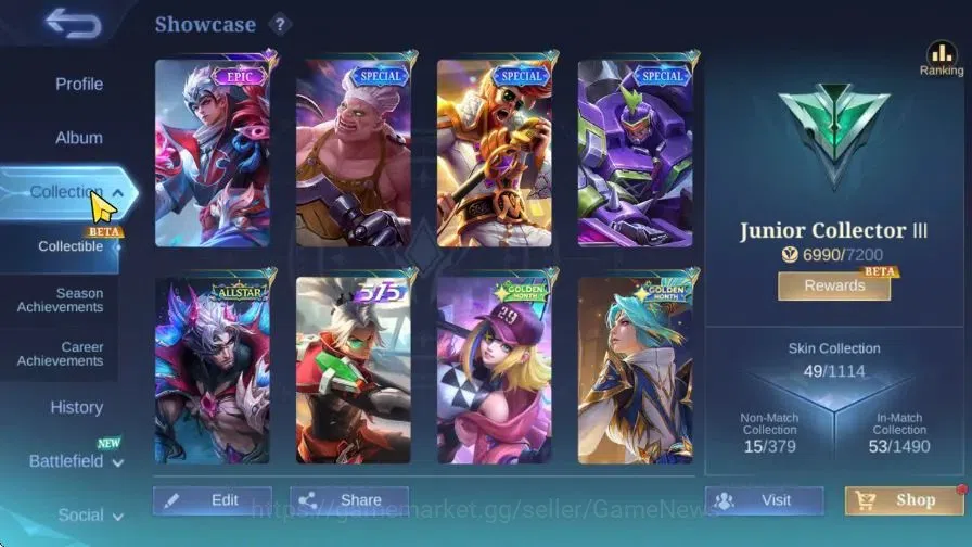 Mobile Legends: Bang Bang Accounts Hero 57|Skin 49|Epic Valir,Allstar Yu Zhong,515 Zi image 4