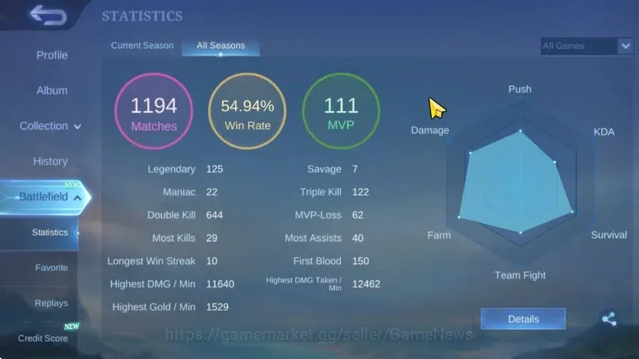 Mobile Legends: Bang Bang Accounts Hero 57|Skin 49|Epic Valir,Allstar Yu Zhong,515 Zi image 5