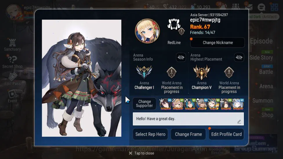 Epic Seven Accounts Mid-Tier ASIA Unverif|12 ML(BArunka,E Ilynav,NM Luna,Etc)+Stark,SF Sigret,AS Flan,Etc|PoH+Bless ON|10K 2