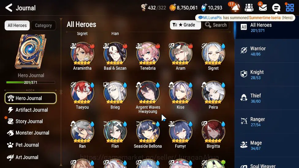 Epic Seven Accounts Mid-Tier ASIA Unverif|12 ML(BArunka,E Ilynav,NM Luna,Etc)+Stark,SF Sigret,AS Flan,Etc|PoH+Bless ON|10K 7