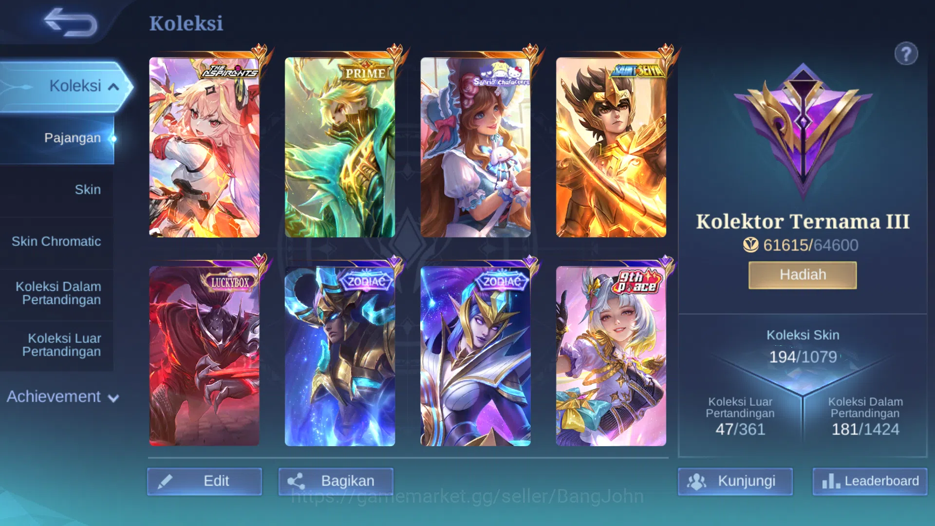 Mobile Legends: Bang Bang Accounts Hero 100 | skin 194 | saint badang emas | prime gr image 10