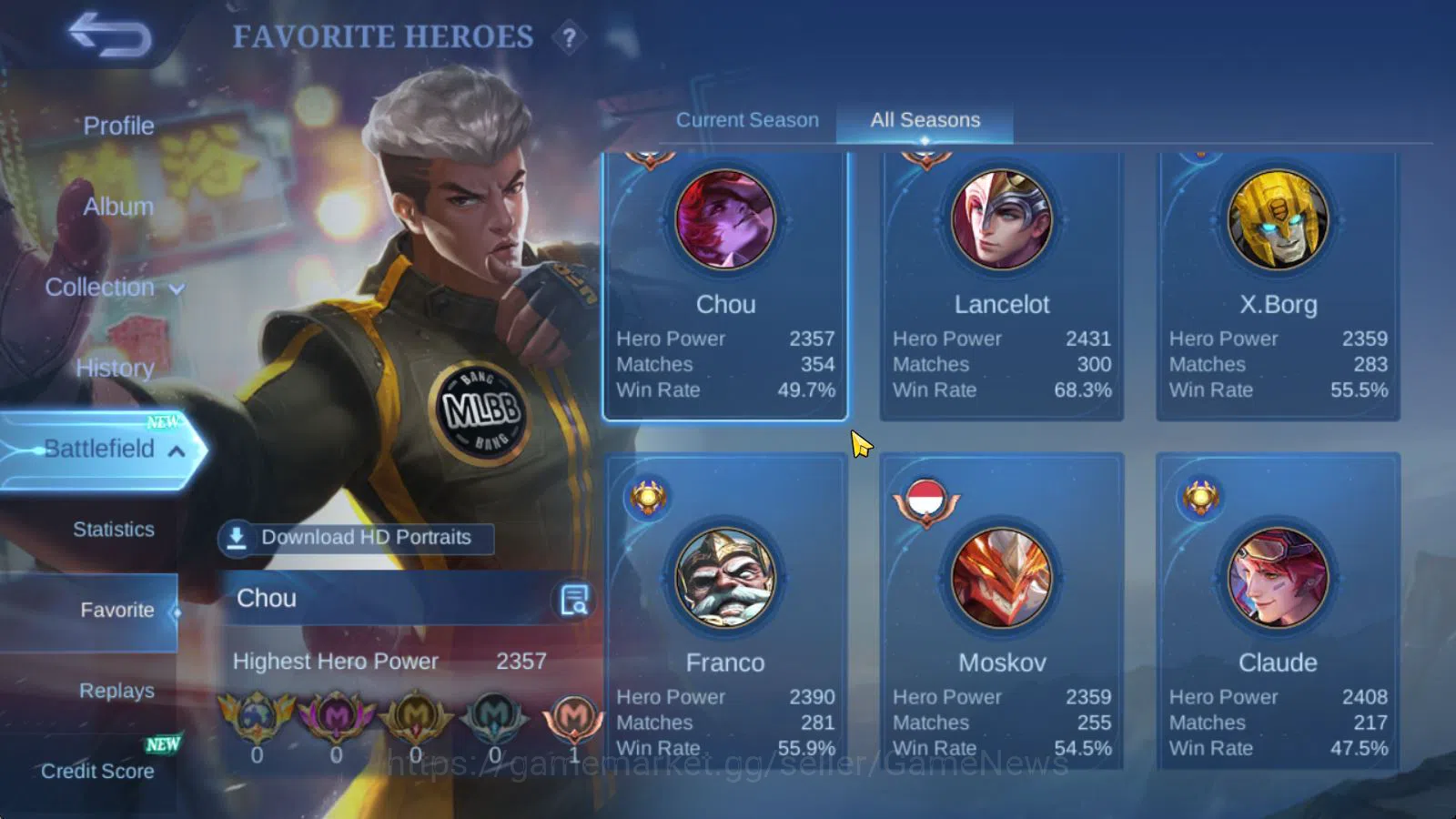 Mobile Legends: Bang Bang Accounts Collector Hero 131|Skin 571|Legend[Valir,Lunox],Dawning Bruno,AllStar Mozkov,3 Aspirant,4 5