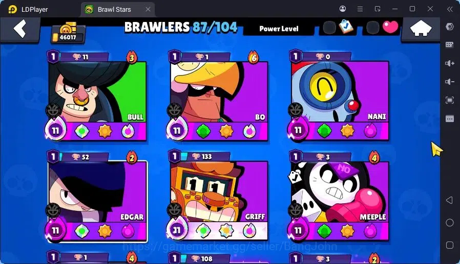 Brawl Stars Accounts Trophy 46017|9 Max Hc(Bull,BO,Nani,Edgar,ETC)|3 Hc(Poco,Kenji,Nita),4 Legend,12 Mythic skin|11439 5