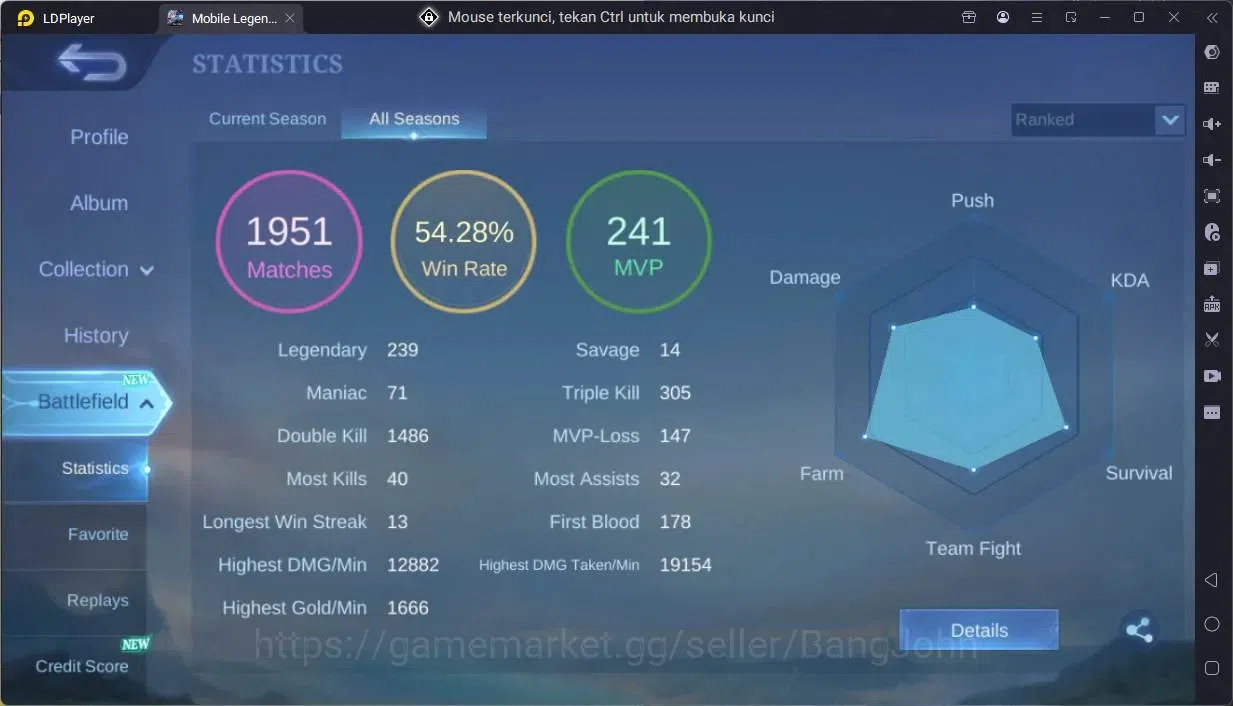 Mobile Legends: Bang Bang Accounts Global|Hero 88|Skin 97|Seasoned|Luckybox Akai,John image 3