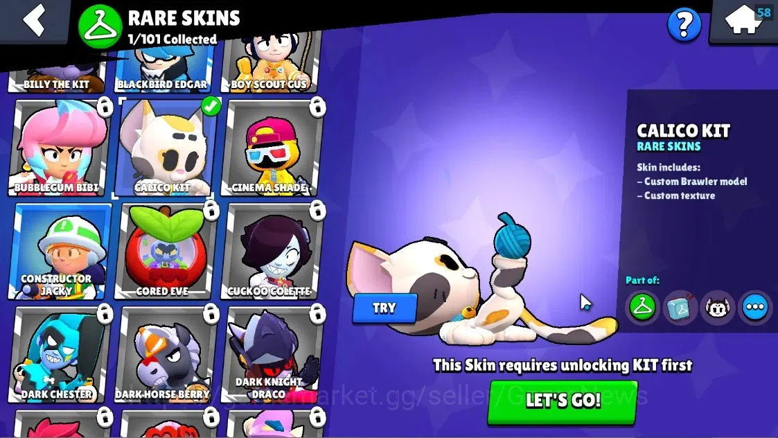 Brawl Stars Accounts 1189 Trophy|17 Brawlers 1 Max Lvl Full Buffies Edgar|6025 Bling|1 Epic Skin(Kiiro Pawlette),1 Rare 11
