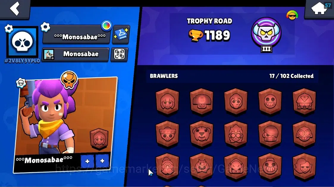 Brawl Stars Accounts 1189 Trophy|17 Brawlers 1 Max Lvl Full Buffies Edgar|6025 Bling|1 Epic Skin(Kiiro Pawlette),1 Rare 2