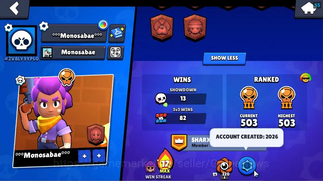 Brawl Stars Accounts 1189 Trophy|17 Brawlers 1 Max Lvl Full Buffies Edgar|6025 Bling|1 Epic Skin(Kiiro Pawlette),1 Rare 3