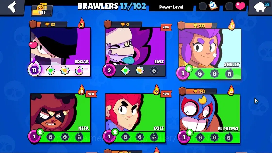 Brawl Stars Accounts 1189 Trophy|17 Brawlers 1 Max Lvl Full Buffies Edgar|6025 Bling|1 Epic Skin(Kiiro Pawlette),1 Rare 7