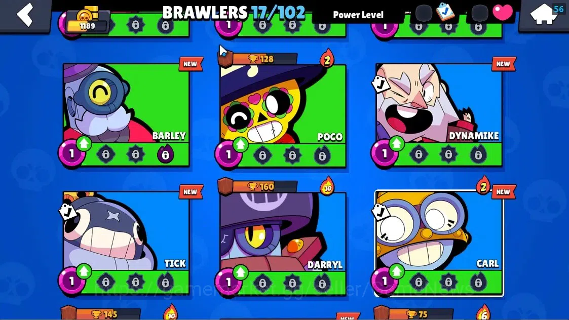 Brawl Stars Accounts 1189 Trophy|17 Brawlers 1 Max Lvl Full Buffies Edgar|6025 Bling|1 Epic Skin(Kiiro Pawlette),1 Rare 8