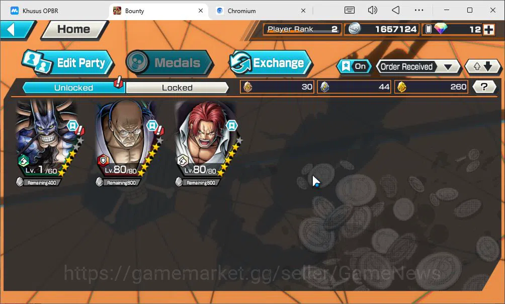 One Piece Bounty Rush Accounts Starter Global|3EX|DD Shanks,BMO Kaido,T5E Nusjuro|Rank2|Bandai|Check(OPBR2258) 3