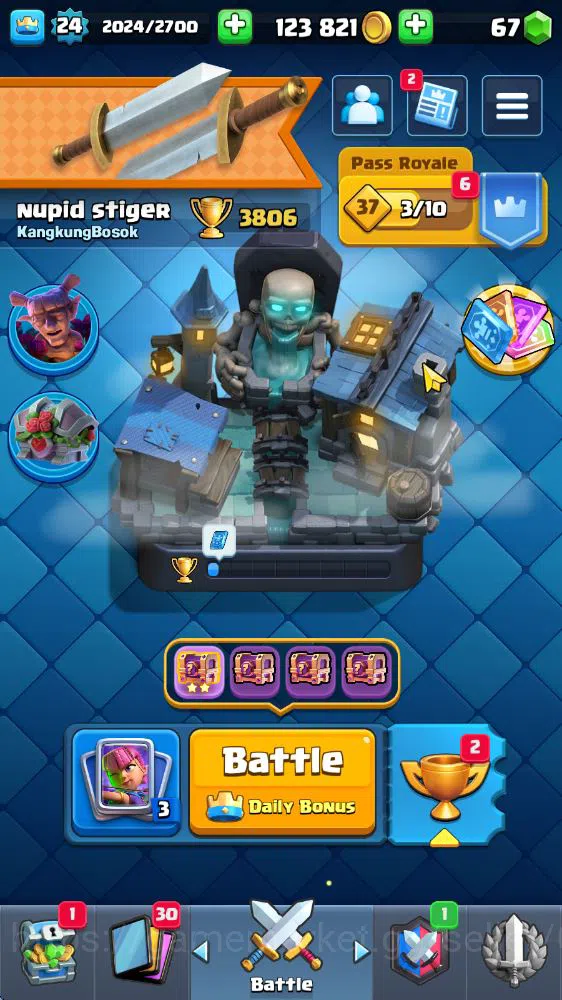 Clash Royale Accounts Midgame Lv 24|Trophy 3806|KTL 9|Limited Skin|Card 72|3 EVO 2 Legendary 20 Epic 24 Rare 26