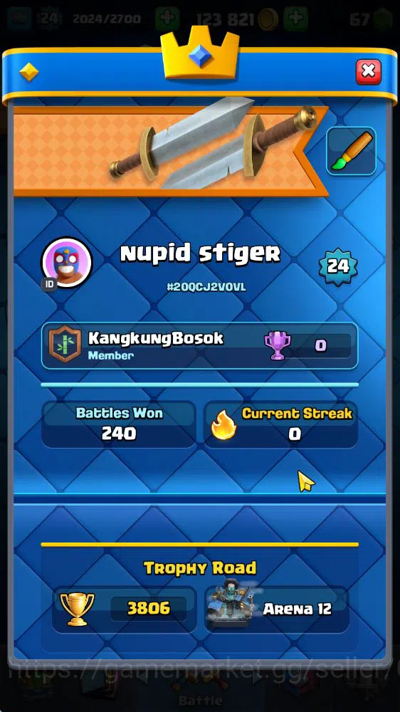 Clash Royale Accounts Midgame Lv 24|Trophy 3806|KTL 9|Limited Skin|Card 72|3 EVO 2 Legendary 20 Epic 24 Rare 26 2