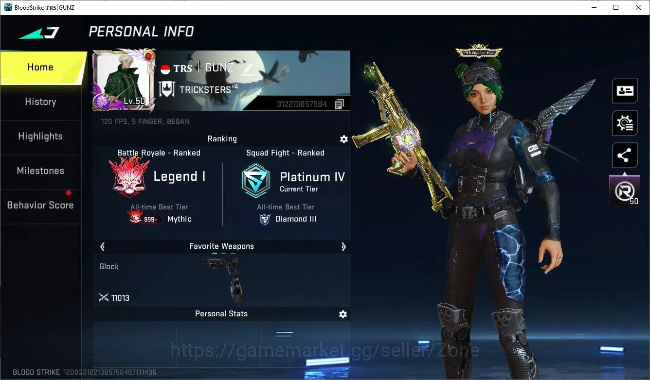 Blood Strike Accounts Collab Skin ASIA|ETERNAL Desert Eagle Scorpius| 2 Limited AR97 and RPK| 4 Collab TR and 7DS |4 4