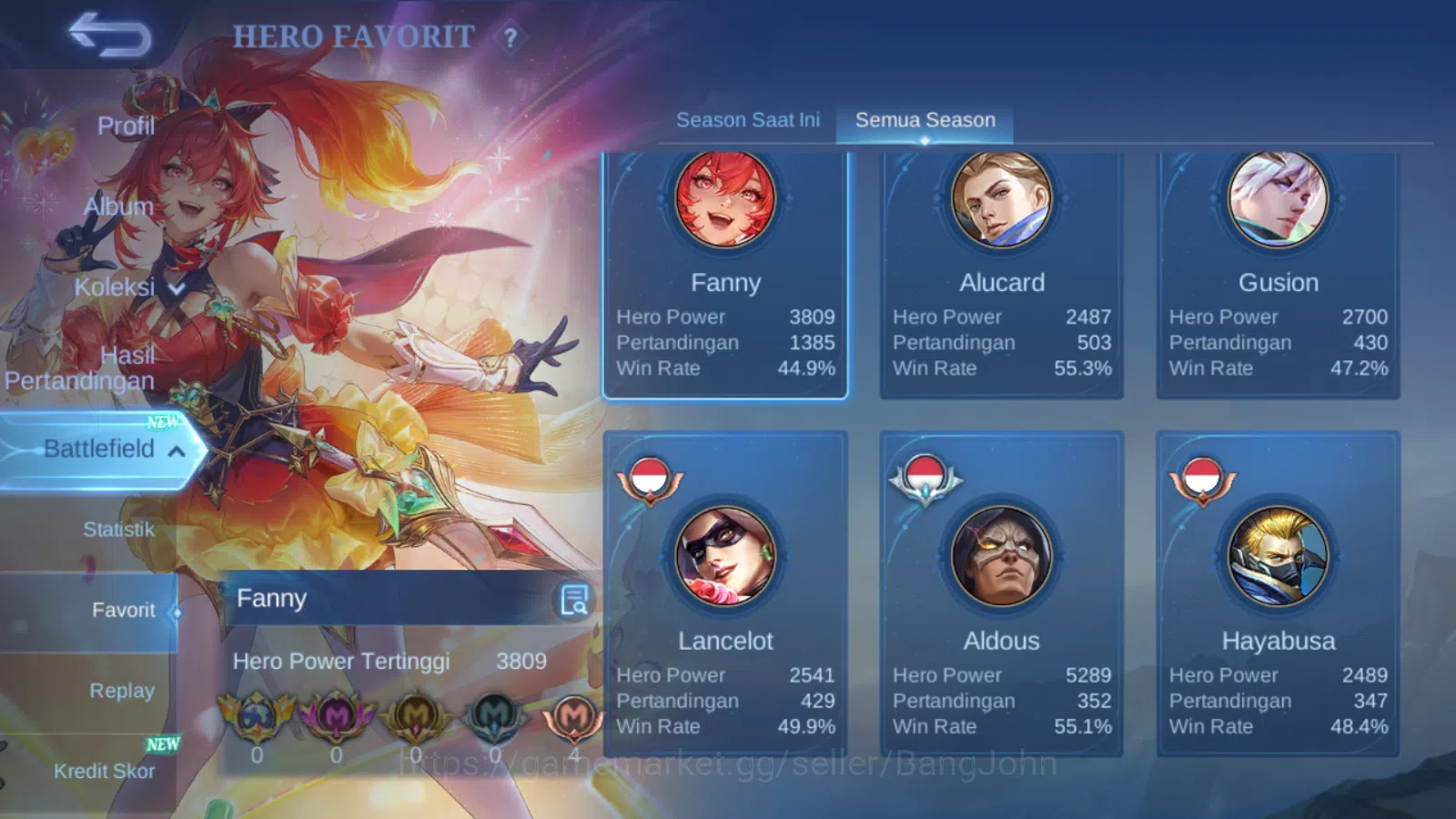 Mobile Legends: Bang Bang Accounts Others Hero 131 | skin 228 | sanrio floryn | lightborn fanny | lightborn alucard | 9th 7