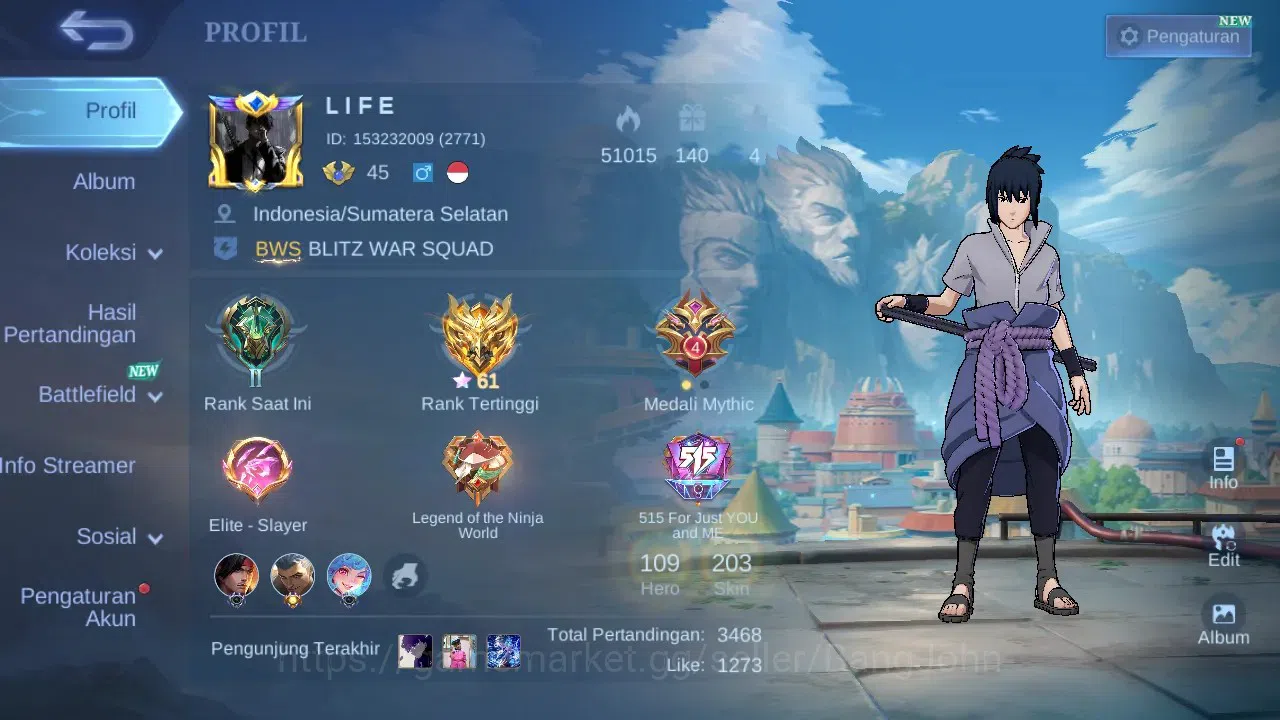 Mobile Legends: Bang Bang Accounts GLOBAL Hero 109 Skin 203 | Sasuke | Aspirant Chang image 14